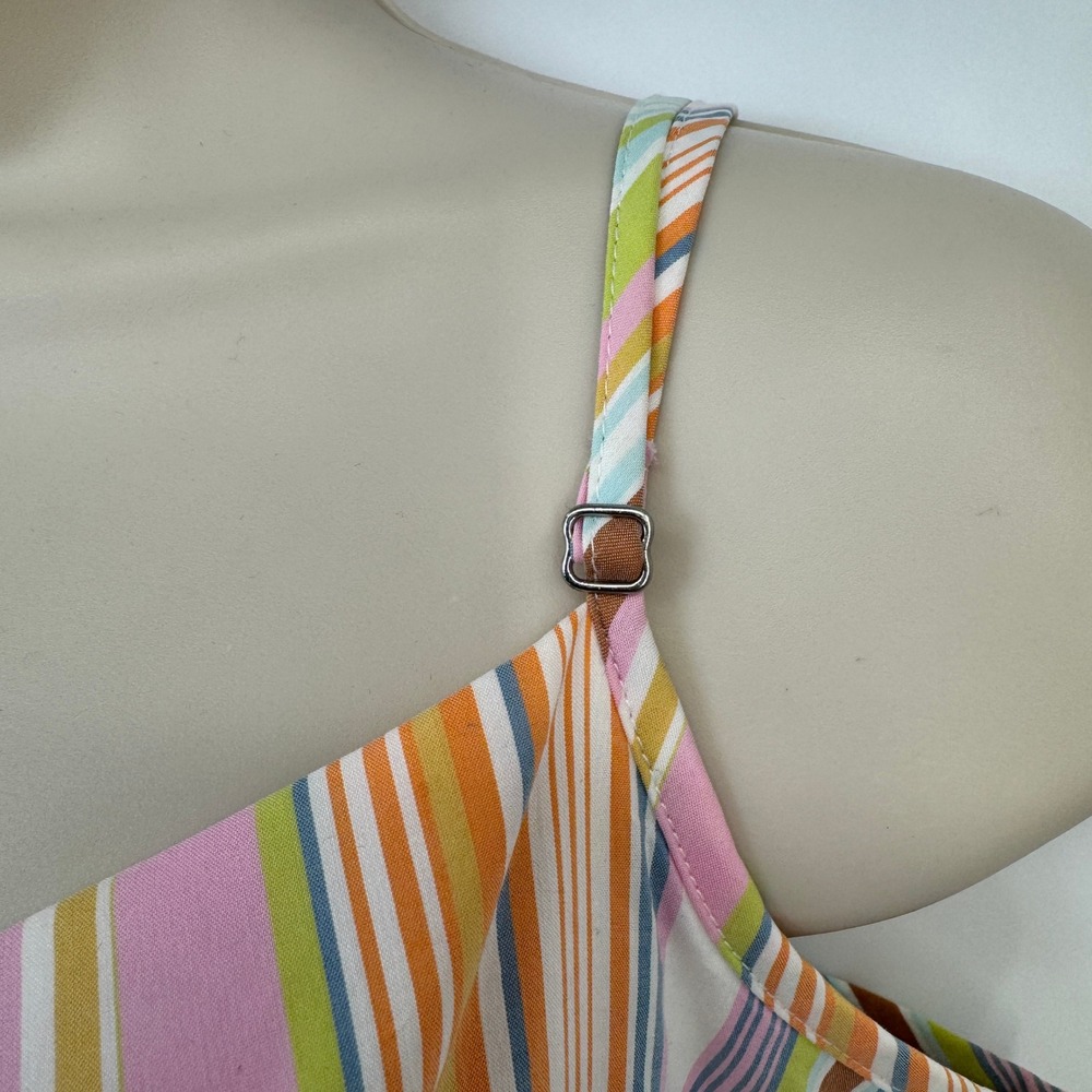 Trina Turk Striped Spaghetti Strap Sun Dress Womens 10 Cotton Tie Waist Lined - Picture 7 of 16